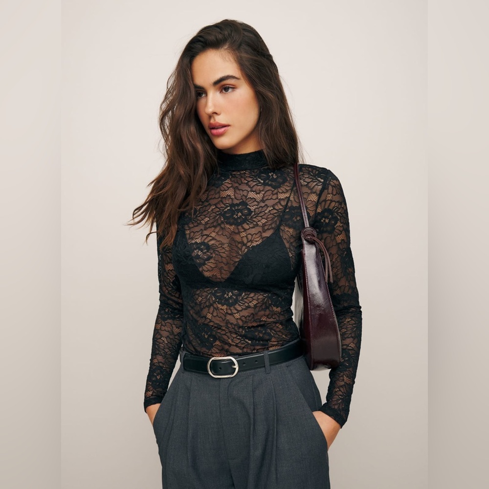 Reformation Black Lace Top